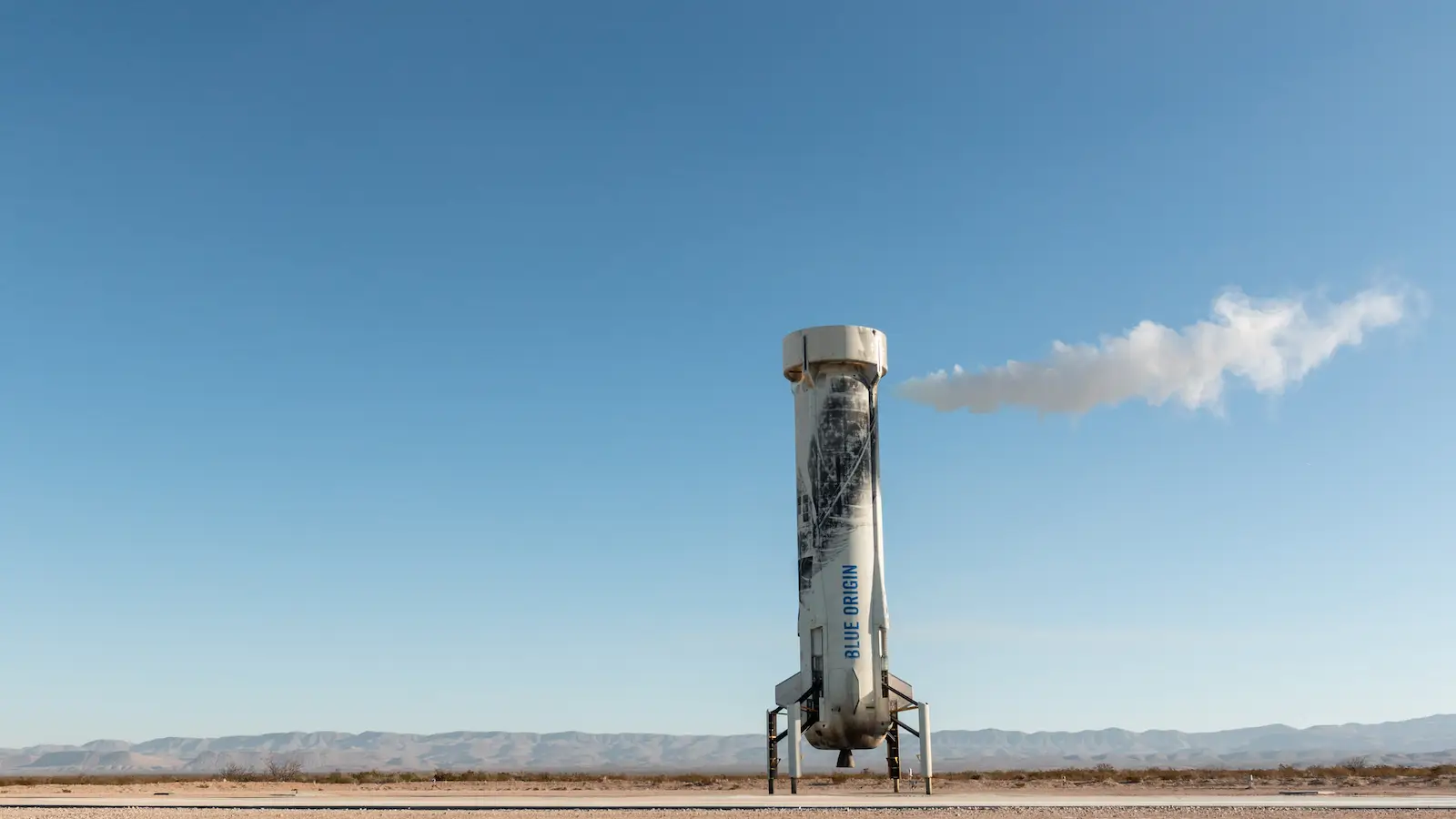 Blue Origin New Shepard rocket on the launch pad